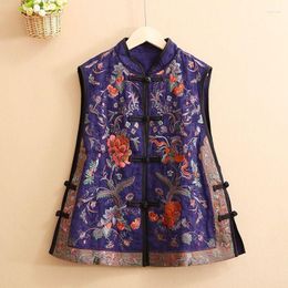 Ethnic Clothing Autumn Chinese Style Vintage Embroidery Women Vest Tangsuit Qipao Coat Traditional Oriental Loose Top AB12
