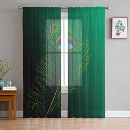 Curtain Green Peacock Feathers Tulle Curtains For Living Room Bedroom Kitchen Decoration Chiffon Sheer Voile Window Kids Drape