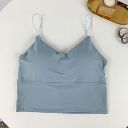 Camisoles & Tanks Women Sexy Solid Bra Ice Silk Crop Tops Sports Spaghetti Strap Vest Built In Off Shoulder Sleeveless Camisole Underwear