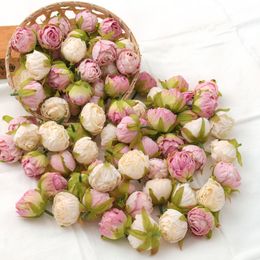 4cm New Style Oil Rose Bud Artificial Silk Flowers Heads Wedding Decoration DIY Manual Wreath Small Craft Fake Flower