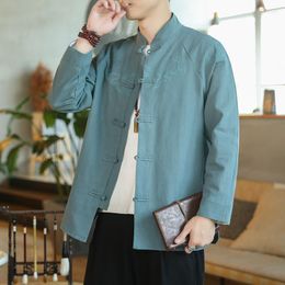 Ethnic Clothing Spring Autumn Cotton Linen Jacket Men Chinese Style Clothes Loose Large Size Tang Suit Black Tunic Casual Coat KK3754