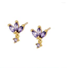 Stud Earrings Aide Trendy 925 Sterling Silver Three Zircon Black/White/Purple Earring For Women Gold Small Piercing Fine Jewellery