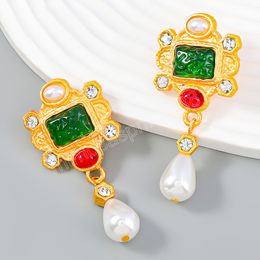 Fashion Metal Square Pearl Like Geometric Earrings Women's Fashion Classic Dangle Earrings Party Jewellery Accessories