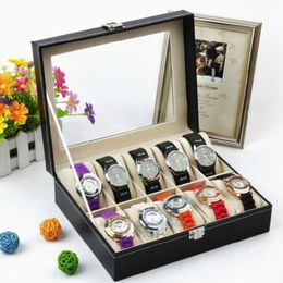 Watch Boxes Cases 10 Slot Leather Watch Box Glass Top Watch Jewelry Display Case Organizer Business Watch Storage Organizer with Removable Cushion 230603