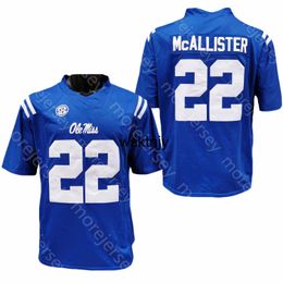 Wsk 2020 NCAA Ole Miss Rebels Football Jersey College 22 McAllister Blue All Stitched And Embroidery Size S-3XL