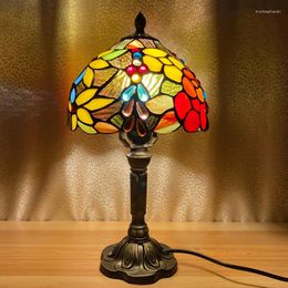 Table Lamps LED Tiffany Desktop Lamp Colourful Glass Bedside Decorate Retro Light Mosaic Stained For Study Bedroom Bar Cafe Nightstand