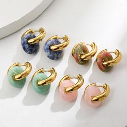 Hoop Earrings Bohemian Multicolour Natural Stone Chunky Circle Women Pink Crystal Gold Colour Piercing Ear Buckle Punk Jewellery