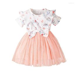 Girl Dresses N80C Girls Summer Floral Printed Bowknot Skirt Toddler Tulle Tutu Dress