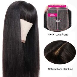 Woman Straight Lace Wig With Bangs Synthetic 13X4 Lace Wigs Natural Hairline Fringe Straight Wigs Glueless Heat Resistant Fibre Hair 230524