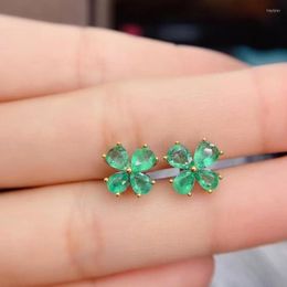 Stud Earrings Natural And Real Emerald Earring 925 Sterling Silver Fashion For Women Anniversary Gift