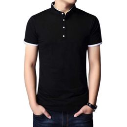 Pullover T shirts Fashion Summer Men Tshirt Stand Collar 4 Buttons Big Size Short Sleeve Casual Slim T-shrit Male