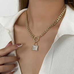 Chains Lifefontier Luxury Rhinestones Lock Thick Chain Pendant Necklaces For Women Men Personality Gold Silver Color Necklace Jewelry