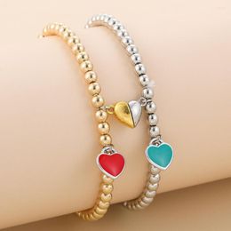 Charm Bracelets 2pcs/Set Gold Silver Colour Heart Magnetic For Women Men Enamel Love Charms Beaded Bracelet Couple Gift