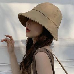 Wide Brim Hats Solid Colour Soft Cotton Women Girl Bucket Hat Spring Summer Adjustable Outdoor Beach Sun Foldable Caps Cap