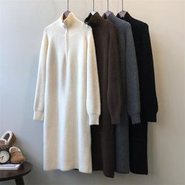 Casual Dresses Fashion Cashmere Jumper Dress Designer POLO Women Long Knitted Ribbed Straight Zipper Thick Warm OL Ladies Maxi G340