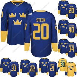 C2604 Mit 2016 World Cup Team Sweden Hockey Jerseys Lehner Kronwall Hagelin Karlsson Hornqvist Zetterberg Sooerberg Sedin World Cup hockey Jersey