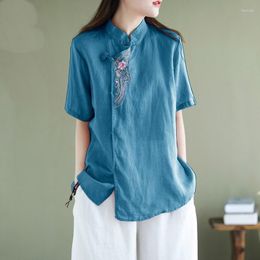 Ethnic Clothing Chinese Style Women Vintage Cotton Linen Qipao Tops Hanfu Tee Shirt Qi Pao Tang Suit Blouse T-Shirt Cheongsam Top 30892