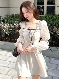 Casual Dresses Lolita Bandage Mini Dress For Women Party Y2k Long Flare Sleeve Vintage One Piece Elegant Korea Fashion Autumn 2023