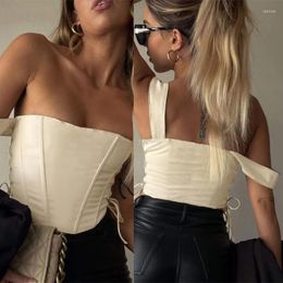 Women's Tanks Women Sleeveless Corset Crop Top Sexy Square Neck Side Bandage Bustier For Tank 10CF