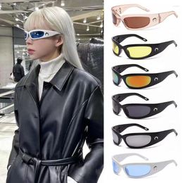 Sunglasses 1pc Trendy Designed Moon Rectangular Women Men Outdoor Cycling Sports UV400 Sunglass Vintage Hip Hop Punk Sun Glasses