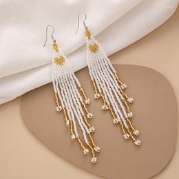 Dangle Earrings Rice Bead Hand Woven Versatile Heart-shaped Fish Tail Fashion Beading Bohemia Alloy Ma'am Fringed