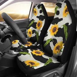 Car Seat Covers Cow Hide Set Black And White With Rustic Sunflower Pattern Country Farmhouse Protectors