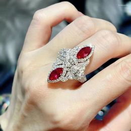 Cluster Rings Vintage Marquise Cut Ruby Gemstone Ring Luxury 925 Sterling Silver Engagement Wedding For Women Cocktail Jewelry