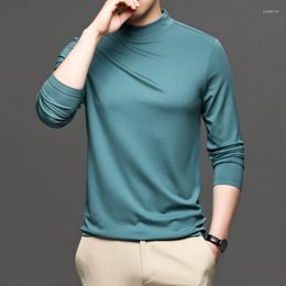 Men's T Shirts MLSHP Mulberry Silk Long Sleeve Men's T-shirts High Quality Solid Colour Mock Turtleneck Casual Male Simple Man Tees 3XL