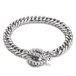 Cool Curb Link Chain Bracelet Classic Skull Skeleton OT Clasp Jewellery For Mens Women Boys Stainless Steel Bangle 8mm/9mm/10mm 7.87inch