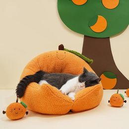 Carrier Cute Cat Bed Warm Orange House Little Tray Cosy Kitten Lounger Cushion Cat House Tent Soft Dog Mat Bag for Washable Bed for Cat