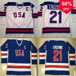 Mag Mit #21 Mike Eruzione Jersey 1980 Miracle On Ice Hockey Jersey Mens 100% Stitched Embroidery s Team USA Hockey Jerseys Blue White