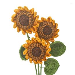 Decorative Flowers 2 Branches Sunflowers Knitting Plants Artificial Mother's Day Gift Yellow Delicate