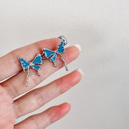 Backs Earrings Blue Enamel Clip Earings For Women Non Pierced Butterfly Metal Jewelry Pendientes Mujer