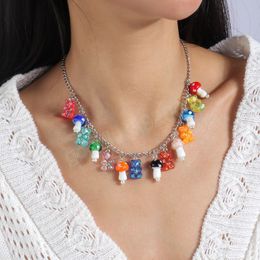 Fashion Hip hop Colourful Bear Mushroom Geometric Choker Bohemian Handmade Resin Necklace for Women Men Jewellery Gifts