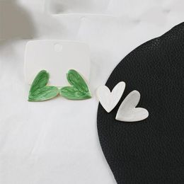 Backs Earrings Korea Style Big Geometric Heart Ear Clip On For Women Non Pierced Green White Enamel Jewelry Party Gift Cuff Earings