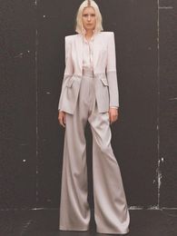 Women's Two Piece Pants HIGH STREET Est 2023 S/S Runway Designer Suit Set Career Fashion Single Button Color Block Blazer Wide