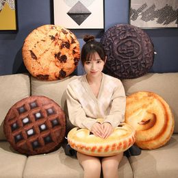 Plush Dolls 45x45cm Cookie Pillow Round Cream Chocolate Puff Images Seat Cushion Food Plushie Stuffed Short Peluche Decor Sofa 230603