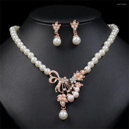 Necklace Earrings Set Charm White Pearl Crystal Gem Drop Dangle Earring Wedding Jewelry For Woman Elegant Bridal Banquet Accessories