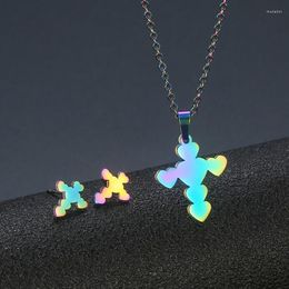Necklace Earrings Set THJ Stainless Steel Cross Heart Necklaces Women Golden Simple Butterfly Opal Flower Wholesale And Retail