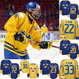 C2604 Mit #8 Rasmus Dahlin 2016 World Cup Team Sweden Hockey Jerseys Kruger Ekholm Forsberg Stralman Hjalmarsson Landeskog Hedman Custom Hockey Jersey