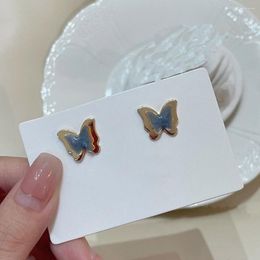 Backs Earrings Korea Style Cute Blue Butterfly Clip On Non Pierced Gold Colour Resin Jewellery Earcuffs For Women Bridal Party Gift