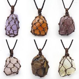 Pendant Necklaces 2023 For Men's Women's Natural Stone Strawberry Quartz Amethyst Agate String Bag Neck Chain Jewelry Gift