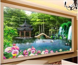 Wallpapers Custom Mural Po 3d Wallpaper Bamboo Forest Small Bridge Lake Scenery Living Room Wall Murals For 3 D