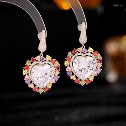 Dangle Earrings S925 Silver Needle Fashion All-match Sweet And Fresh Girl Heart Super Flash Cz Inlaid Love-shaped