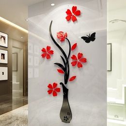 Wall Stickers MultiPiece Flower Vase 3D Acrylic Decoration Sticker DIY Art Poster Home Decor Bedroom Wallstick On The 230603