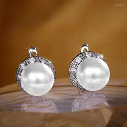 Stud Earrings Trendy Female 925 Silver Needle Round Single Zircon Freshwater Pearl For Women Jewellery Girl Gift Wholesale