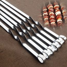 BBQ Tools Accessories Holaroom 6pcsSet Barbecue Meat String Skewers Chunks Of Stainless Steel churrasqueira Roast Stick For Outdoor Picnic 230603