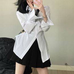 Women's Blouses Shirts Deeptown White Tunic Women Blouses Korean Fashion Chic Vintage Sexy Tops Ladies Office Wear Long Sleeve Shirts Female Streetwear 230603