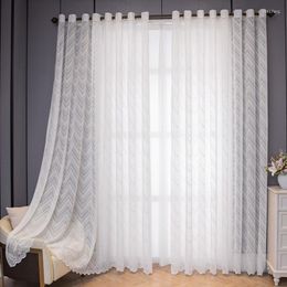 Curtain Curtains For Living Room Bedroom Dining Lace Semi-shading Modern Simple Wave Fishbone Pattern White Tulle Windows