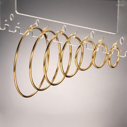 Hoop Earrings Thin Polished Round Circle Stainless Steel Big Gold Plating Or Women Girls 20/30/40/50/60/70mm